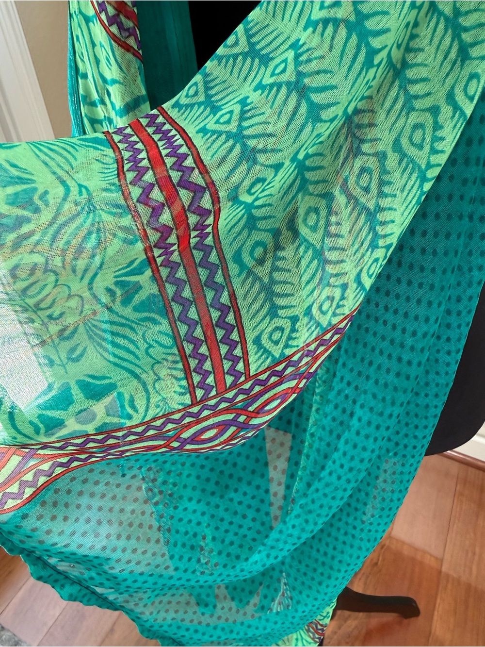 HUGE Scarf 3 X 7 Ft Lightweight Green Teal Patterned Scarf - Women Accessories - Picture 10 of 11